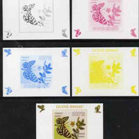 Guinea - Bissau 2009 Butterflies & Flowers #4 individual deluxe sheet - the set of 5 imperf progressive proofs comprising the 4 individual colours plus all 4-colour composite, unmounted mint