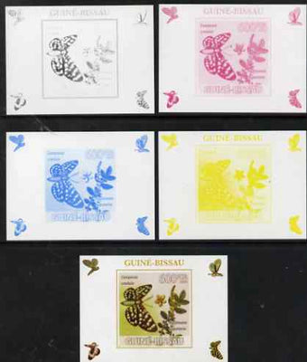 Guinea - Bissau 2009 Butterflies & Flowers #4 individual deluxe sheet - the set of 5 imperf progressive proofs comprising the 4 individual colours plus all 4-colour composite, unmounted mint