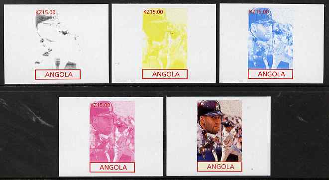 Angola 2001 American Sports Stars - Baseball - the set of 5 imperf progressive proofs comprising colour combinations plus all 5-colour composite, unmounted mint