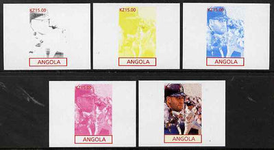 Angola 2001 American Sports Stars - Baseball - the set of 5 imperf progressive proofs comprising colour combinations plus all 5-colour composite, unmounted mint
