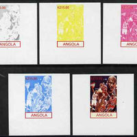 Angola 2001 American Sports Stars - Basketball - the set of 5 imperf progressive proofs comprising colour combinations plus all 5-colour composite, unmounted mint