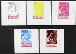 Angola 2001 American Sports Stars - Basketball - the set of 5 imperf progressive proofs comprising colour combinations plus all 5-colour composite, unmounted mint