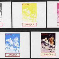 Angola 2001 American Sports Stars - Ice Hockey - the set of 5 imperf progressive proofs comprising colour combinations plus all 5-colour composite, unmounted mint