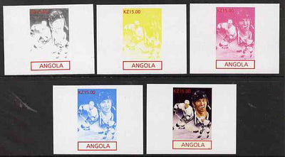 Angola 2001 American Sports Stars - Ice Hockey - the set of 5 imperf progressive proofs comprising colour combinations plus all 5-colour composite, unmounted mint
