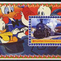 Congo 2005 Steam Locos #03 perf s/sheet with Disney characters in background unmounted mint. Note this item is privately produced and is offered purely on its thematic appeal