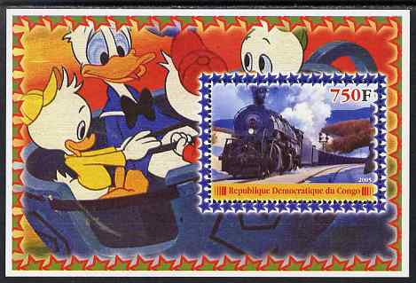 Congo 2005 Steam Locos #03 perf s/sheet with Disney characters in background unmounted mint. Note this item is privately produced and is offered purely on its thematic appeal