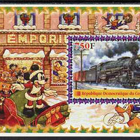 Congo 2005 Steam Locos #04 perf s/sheet with Disney characters in background unmounted mint. Note this item is privately produced and is offered purely on its thematic appeal