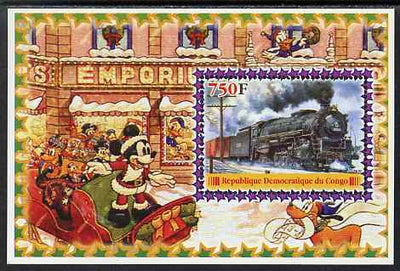 Congo 2005 Steam Locos #04 perf s/sheet with Disney characters in background unmounted mint. Note this item is privately produced and is offered purely on its thematic appeal