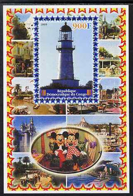 Congo 2005 Lighthouses #03 perf s/sheet with Disney characters in background unmounted mint