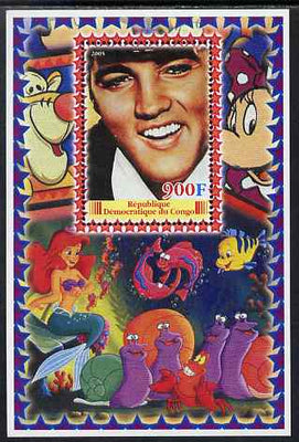Congo 2005 Elvis Presley #02 perf s/sheet with Disney characters in background unmounted mint