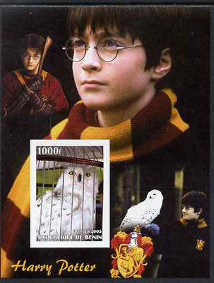 Benin 2003 Owls perf m/sheet with Harry Potter in background, unmounted mint. Note this item is privately produced and is offered purely on its thematic appeal