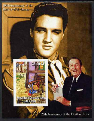 Congo 2002 Birth Centenary of Walt Disney & 25th Anniversary of Death of Elvis #3 imperf m/sheet unmounted mint. Note this item is privately produced and is offered purely on its thematic appeal