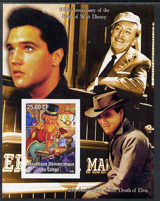 Congo 2002 Birth Centenary of Walt Disney & 25th Anniversary of Death of Elvis #4 imperf m/sheet unmounted mint. Note this item is privately produced and is offered purely on its thematic appeal