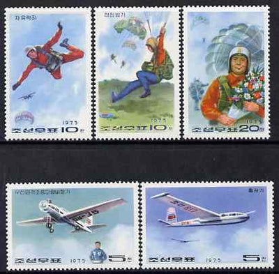 North Korea 1975 National Defence perf set of 5 (Aircraft & Parachutes) unmounted mint SG N1440-44