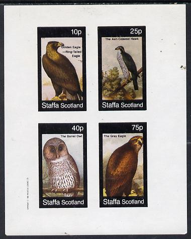Staffa 1982 Birds of Prey #08 (Golden & Grey Eagles, Hawk & Owl) imperf,set of 4 values (10p to 75p) unmounted mint