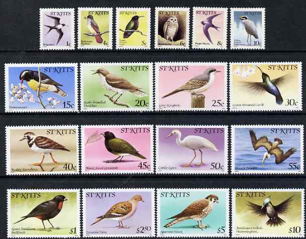 St Kitts 1981-82 Birds definitive set of 18 values complete with imprint date unmounted mint, SG 53B-70B