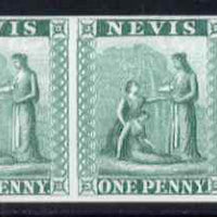 Nevis 1861 Medical Springs 6d imperf plate proof strip of 3 in green on thin card