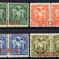 Ecuador 1887 Set of 4 horiz pairs each overprinted Specimen ex ABN Archives, some gum disturbance as SG 26-29