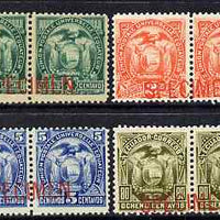 Ecuador 1887 Set of 4 horiz pairs each overprinted Specimen ex ABN Archives, unmounted mint as SG 26-29