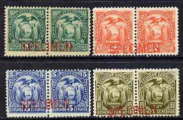 Ecuador 1887 Set of 4 horiz pairs each overprinted Specimen ex ABN Archives, unmounted mint as SG 26-29