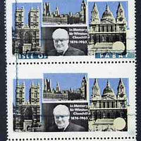 Pabay 1968 Churchill 2s vertical pair with green (frame) misplaced upwards by 9 mm (Island name missing on lower stamp appears at bottom on upper stamp) slight offset otherwise unmounted and spectacular