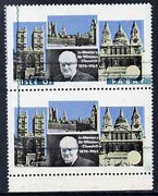 Pabay 1968 Churchill 2s vertical pair with green (frame) misplaced upwards by 9 mm (Island name missing on lower stamp appears at bottom on upper stamp) slight offset otherwise unmounted and spectacular