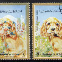 Ajman 1972 Dogs 20d Cocker Spaniel with superb misplacement of blue colour complete with normal both cto used