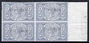 Great Britain 1876 QV Judicature Fees 2s imperf block of 4 each handstamped SPECIMEN unmounted mint