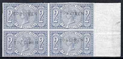 Great Britain 1876 QV Judicature Fees 2s imperf block of 4 each handstamped SPECIMEN unmounted mint