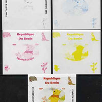 Benin 2009 Pooh Bear & Olympics #01 individual deluxe sheet the set of 5 imperf progressive proofs comprising the 4 individual colours plus all 4-colour composite, unmounted mint