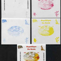 Benin 2009 Pooh Bear & Olympics #03 individual deluxe sheet the set of 5 imperf progressive proofs comprising the 4 individual colours plus all 4-colour composite, unmounted mint