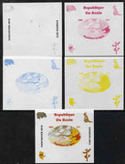 Benin 2009 Pooh Bear & Olympics #03 individual deluxe sheet the set of 5 imperf progressive proofs comprising the 4 individual colours plus all 4-colour composite, unmounted mint