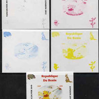 Benin 2009 Pooh Bear & Olympics #04 individual deluxe sheet the set of 5 imperf progressive proofs comprising the 4 individual colours plus all 4-colour composite, unmounted mint