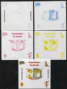 Benin 2009 Pooh Bear & Olympics #05 individual deluxe sheet the set of 5 imperf progressive proofs comprising the 4 individual colours plus all 4-colour composite, unmounted mint