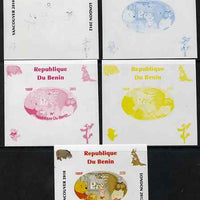 Benin 2009 Pooh Bear & Olympics #06 individual deluxe sheet the set of 5 imperf progressive proofs comprising the 4 individual colours plus all 4-colour composite, unmounted mint