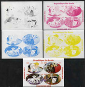 Benin 2009 Disney's 101 Dalmations & Olympics #02 sheetlet containing 4 values, the set of 5 imperf progressive proofs comprising the 4 individual colours plus all 4-colour composite, unmounted mint