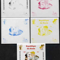 Benin 2009 Disney's 101 Dalmations & Olympics #01 individual deluxe sheet the set of 5 imperf progressive proofs comprising the 4 individual colours plus all 4-colour composite, unmounted mint