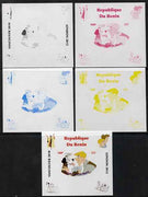Benin 2009 Disney's 101 Dalmations & Olympics #01 individual deluxe sheet the set of 5 imperf progressive proofs comprising the 4 individual colours plus all 4-colour composite, unmounted mint