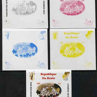 Benin 2009 Disney's 101 Dalmations & Olympics #03 individual deluxe sheet the set of 5 imperf progressive proofs comprising the 4 individual colours plus all 4-colour composite, unmounted mint