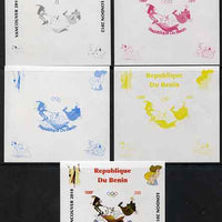 Benin 2009 Disney's 101 Dalmations & Olympics #04 individual deluxe sheet the set of 5 imperf progressive proofs comprising the 4 individual colours plus all 4-colour composite, unmounted mint