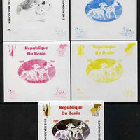 Benin 2009 Disney's 101 Dalmations & Olympics #05 individual deluxe sheet the set of 5 imperf progressive proofs comprising the 4 individual colours plus all 4-colour composite, unmounted mint