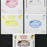 Benin 2009 Disney's 101 Dalmations & Olympics #06 individual deluxe sheet the set of 5 imperf progressive proofs comprising the 4 individual colours plus all 4-colour composite, unmounted mint