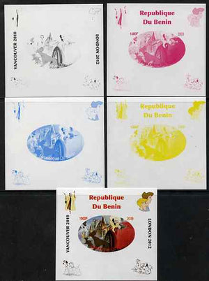 Benin 2009 Disney's 101 Dalmations & Olympics #07 individual deluxe sheet the set of 5 imperf progressive proofs comprising the 4 individual colours plus all 4-colour composite, unmounted mint