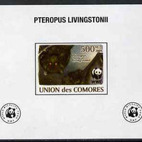 Comoro Islands 2009 WWF - Flying Fox (Fruit Bat) #04 individual imperf deluxe sheet unmounted mint. Note this item is privately produced and is offered purely on its thematic appeal, it has no postal validity
