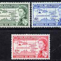St Kitts-Nevis 1958 British Caribbean Federation set of 3 unmounted mint SG 120-2