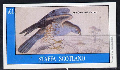 Staffa 1982 Birds of Prey #09 (Ash Harrier) imperf souvenir sheet (£1 value) unmounted mint