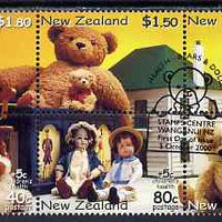 New Zealand 2000 Health - Teddy Bears & Dolls perf se-tenant block of 6 fine used, SG 2360-65