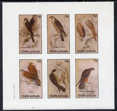Staffa 1982 Birds of Prey #10 (Sparrow Hawk, Falcons etc) imperf set of 6 values (15p to 75p) unmounted mint