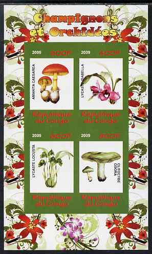Congo 2009 Fungi & Orchids #1 imperf sheetlet containing 4 values unmounted mint