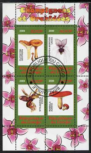 Congo 2009 Fungi & Orchids #2 perf sheetlet containing 4 values cto used